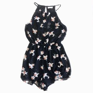 Lush High Neck Pleated Floral Lily Romper
